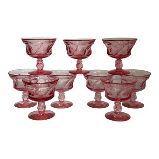 Mid-Century Fostoria American Glass Jamestown Pink Champagne / Tall Sherbet -Set of 9 For Sale