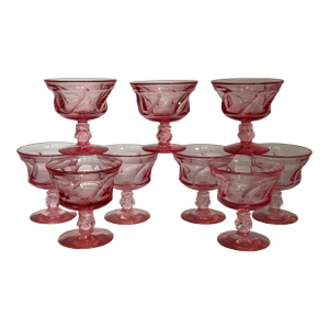 Mid-Century Fostoria American Glass Jamestown Pink Champagne / Tall Sherbet -Set of 9