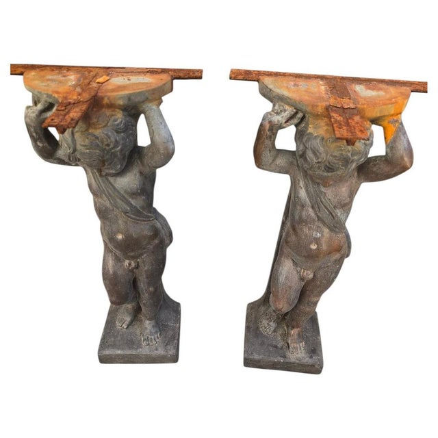 Bronze Console Supports with Putti, 1930s, Set of 2 For Sale - Image 12 of 12