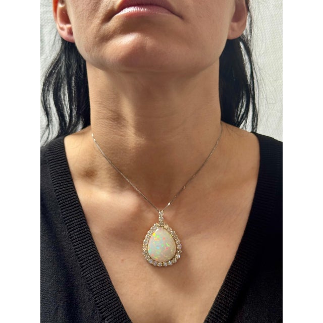 40 Carat Pear Ethiopian Opal & 8 Carat Diamond Pendant/Necklace 14K Yellow Gold For Sale - Image 12 of 18