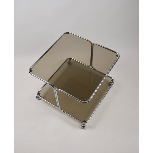 Italian Chrome and Smoked Glass Coffee Table on Casters, 1970s For Sale - Image 11 of 18
