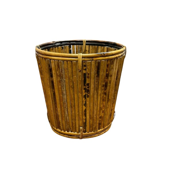 Tortoise Pencil Bamboo and Rattan Basket Planter For Sale - Image 9 of 12