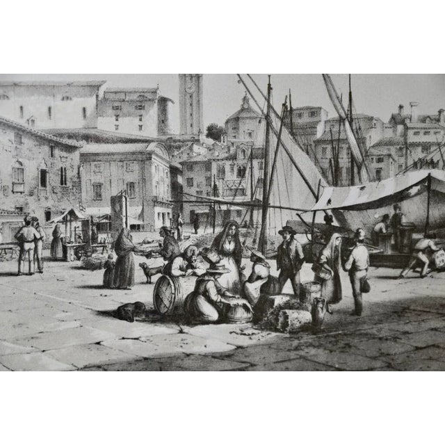 "Mandraccio di Pirano", Port of Piran. Original lithograph by Linassi in Triest after the painter Auguste Tischbein...