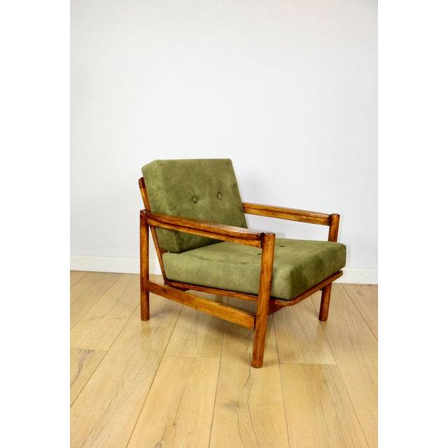 Textile Vintage Wooden Armchair in Yellow-Olive from Z. Baczyk For Sale - Image 7 of 12