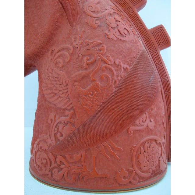 Chinese Cinnabar Lacquer Horse Head Carved Phoenix Bird Sculpture Box For Sale - Image 12 of 15