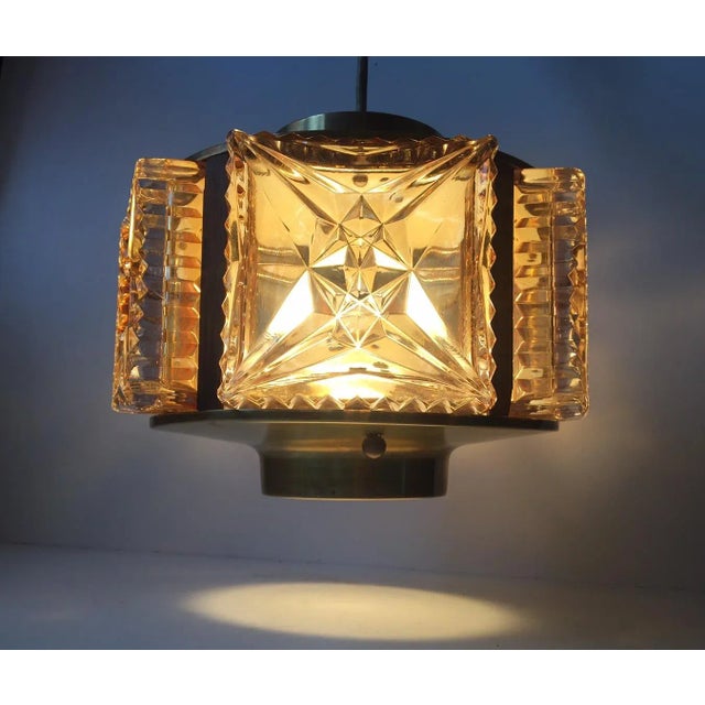 Mid-Century Danish Glass, Rosewood, and Brass Pendant Lamp from Vitrika, 1960s For Sale - Image 9 of 10