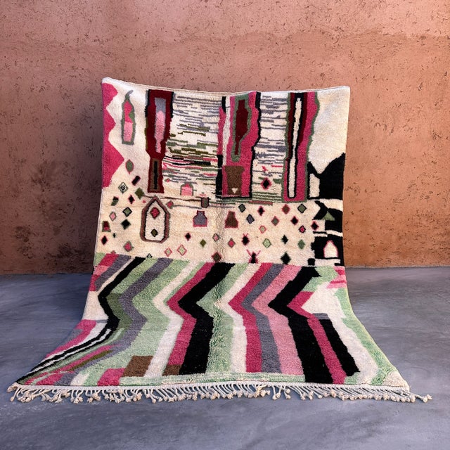 Pistachio Contemporary Moroccan Beni M'Rirt Rug - 6'8" X 9'7" Ft For Sale - Image 8 of 9