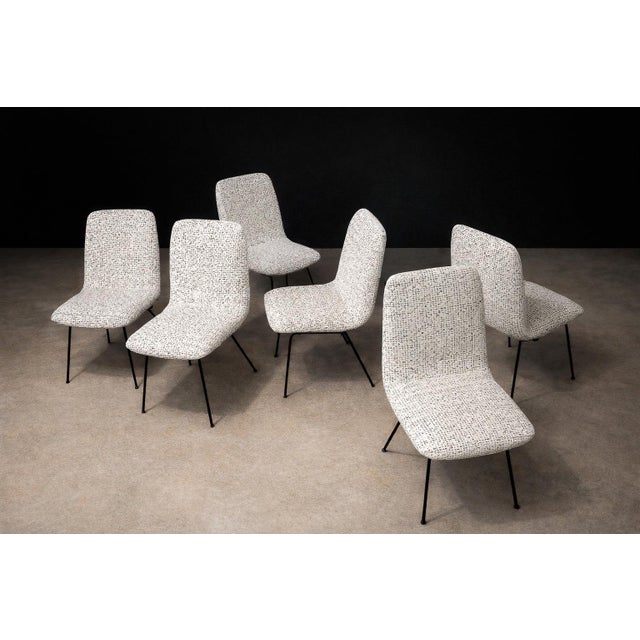 1950s Set of Six Dining Chairs in Metal and Boucle by Carlo Hauner, Brazil, 1950s For Sale - Image 5 of 15