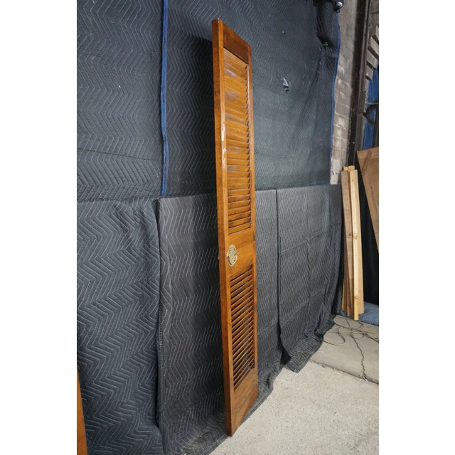 Pair Mid-Century Chinoiserie Elm Louvered Double Bi Fold Doors Brass Shou Pulls For Sale - Image 14 of 18