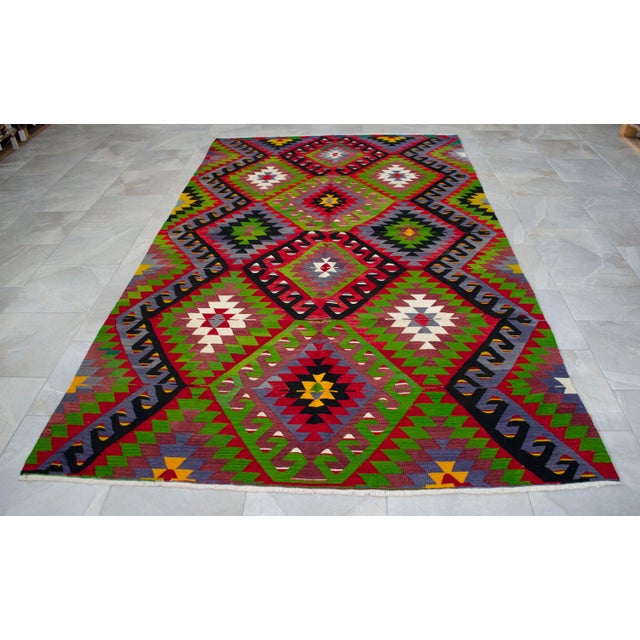 Textile Turkish Rug Hand Woven Oushak Kilim Area Rug - 5′10″ X 10′2″ For Sale - Image 7 of 14
