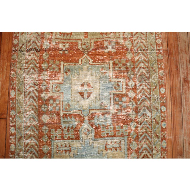 Antique Zabihi Collection Persian Heriz Worn Orange Runner For Sale - Image 10 of 11