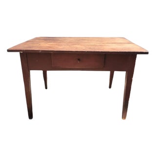 19thc Original Red Painted Farm Table W/ Scrub Top For Sale