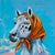 Light my Fire by Emily Orsich. Acrylic and Mixed Media on Canvas. 36x36". Contemporary painting depicting a horse smoking...