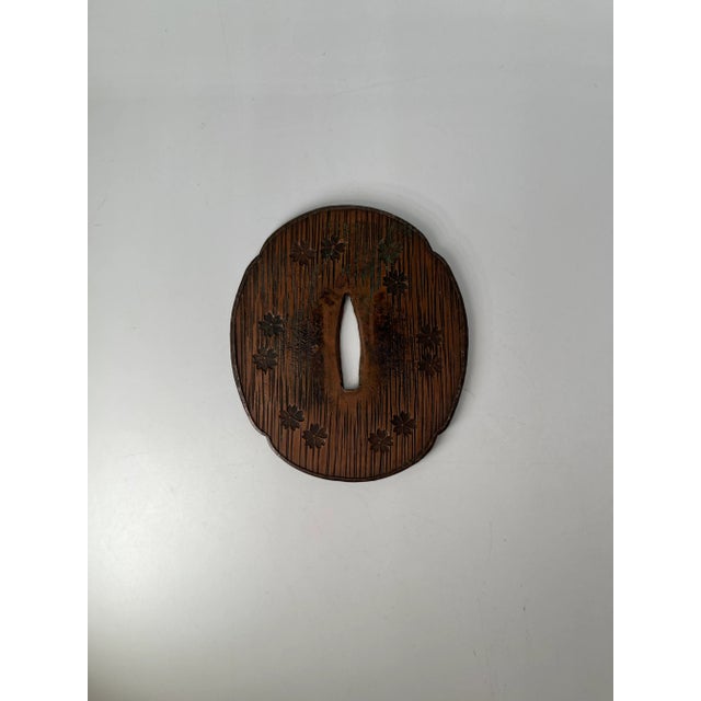 Japanese Antique Japanese Samurai Sword Hilt – Iron Tsuka With Engraved Floral Motifs 3 For Sale - Image 3 of 7