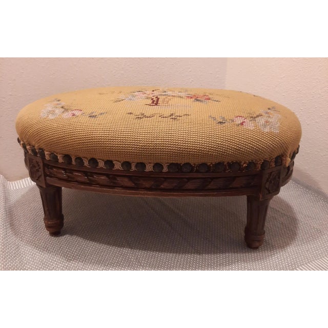 Wood Louis XV French Needlepoint Walnut Footstool For Sale - Image 7 of 10