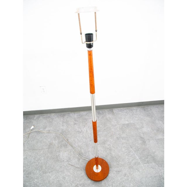 1960s Mid Century Modern Danish Solid Teak Floor Lamp Metal MCM Denmark Silver Round For Sale - Image 5 of 12