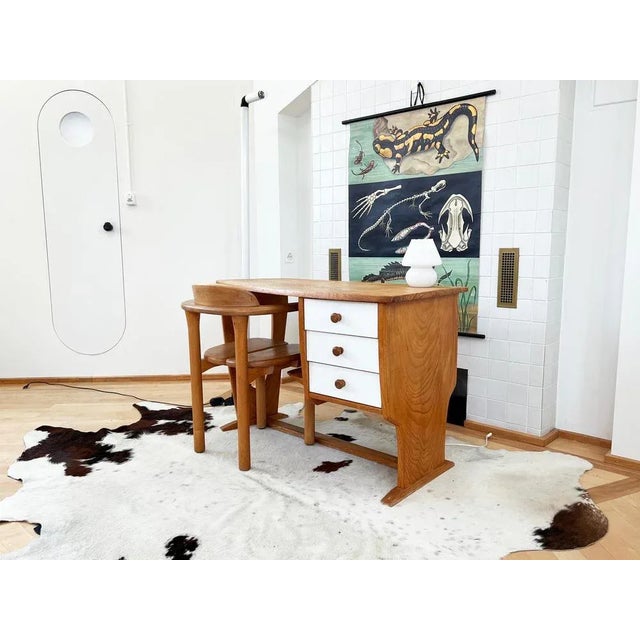 Vintage Pine Writing Desk in the style of Guillerme & Chambron, 1980s For Sale - Image 4 of 12