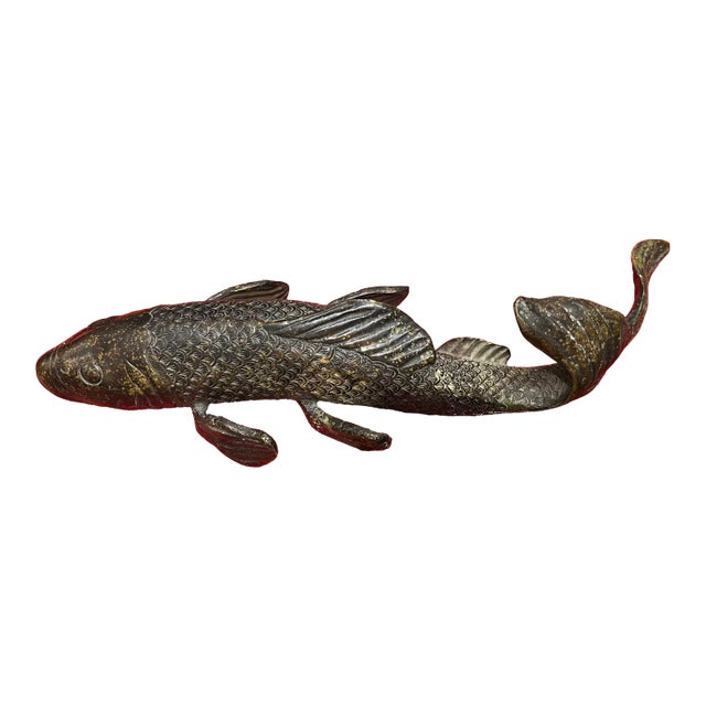 Antique 19th Century Japanese Meiji Bronze Fish Okimono Sculpture of a Carp or Koi For Sale