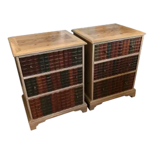 Trompe l'Oeil Book Motife Chest of Drawers Night Stands -A Pair