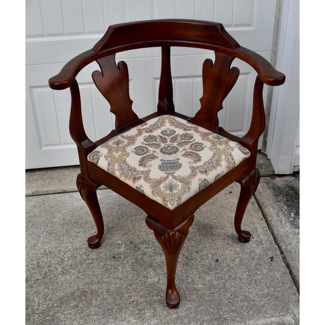 Statesville Co Mahogany Corner Chair Vintage Queen Anne Style Accent Slip Seat For Sale - Image 12 of 16