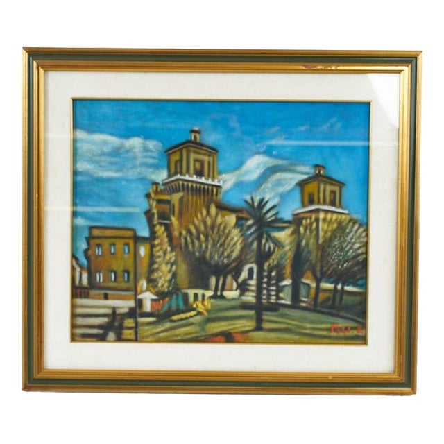 G. Poli, Ferrara Castle, Oil on Panel For Sale