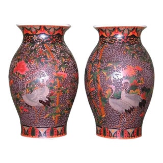 Late 19th Century Japanese Cloisonne Porcelain Vases Totai Tree Bark - A Pair For Sale