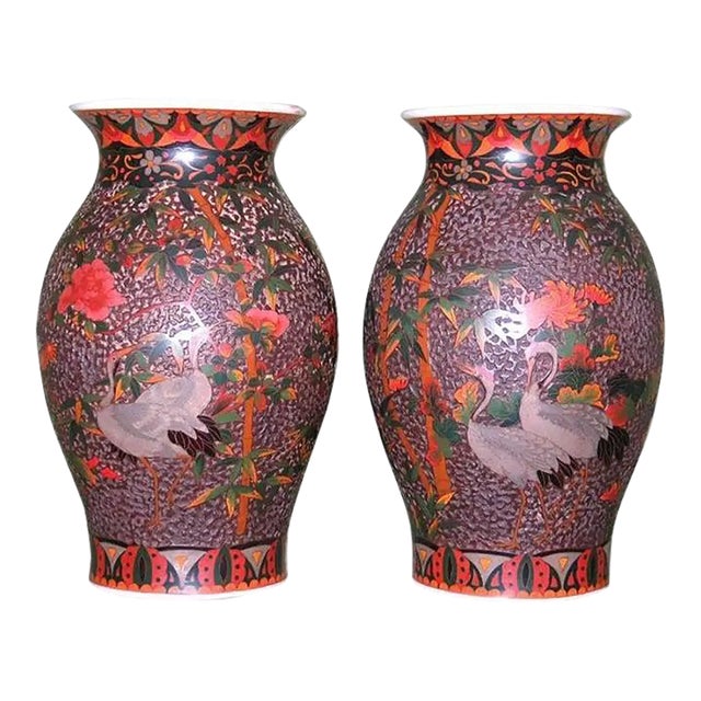 Late 19th Century Japanese Cloisonne Porcelain Vases Totai Tree Bark - A Pair For Sale