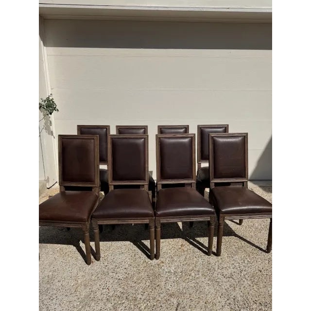 French Contemporary Square Leather Dining Side Chair - Set of 8 For Sale In San Antonio - Image 6 of 13