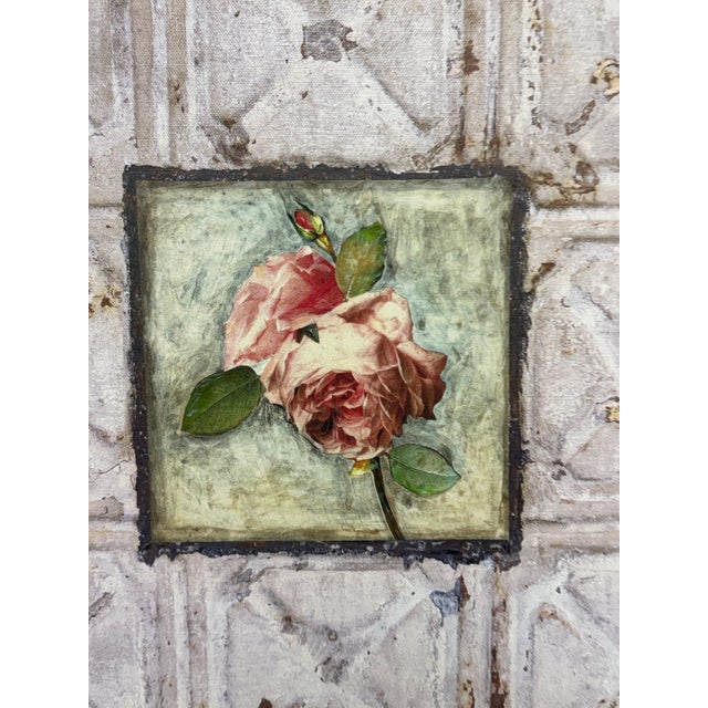 Pink Peggy Abrams Style Rose Tile Print of Canvas For Sale - Image 8 of 12