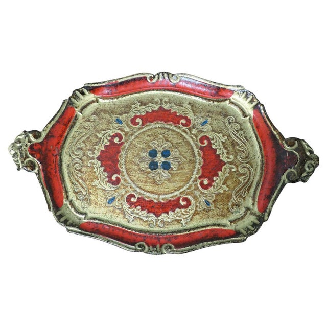 Gold Italian Carved Gilt and Red Painted Sideboard Tray, 1960 For Sale - Image 8 of 8