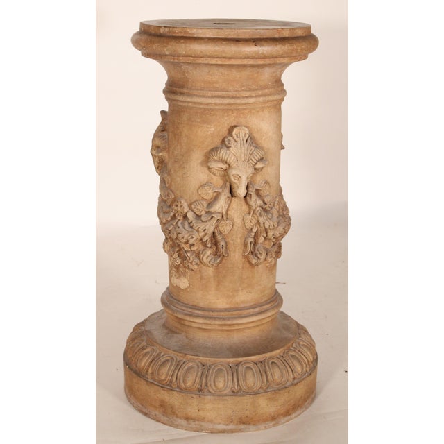 Neo classical style terracotta pedestal with ram heads and swags, circa 1930's.