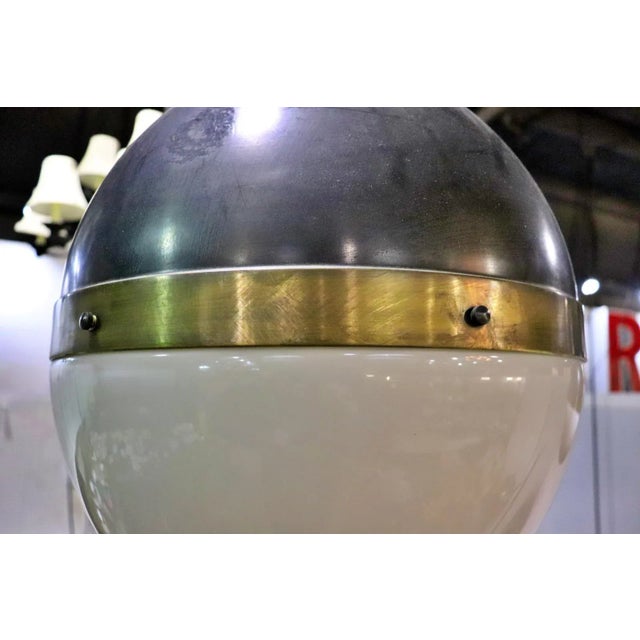 Spherical Glass Brass and Metal Mid Century Modern Chandelier Pendant Lamp For Sale In Philadelphia - Image 6 of 7