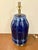 Mid-Century Modern Harp & Finial Large Mid-Century Style Lamp Blue Glaze. For Sale - Image 3 of 5