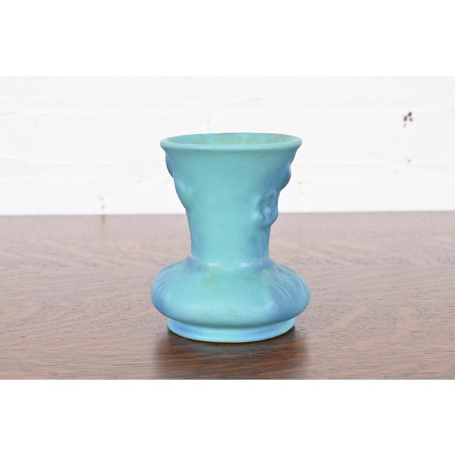 Van Briggle Van Briggle Arts & Crafts Turquoise Glazed Ceramic Vase With Floral Motif For Sale - Image 4 of 11