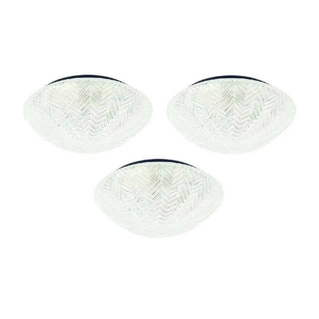 Stunning transparent glass flush mounts/ceiling lights from Limburg (Germany, 1970s). Great geometric "zigzag" design and...