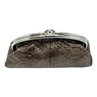 Chanel Silver Python Timeless Clutch For Sale