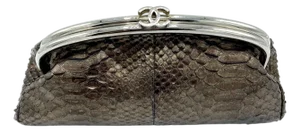 Chanel Silver Python Timeless Clutch