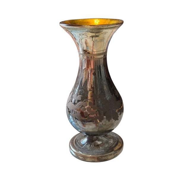 An elegant antique European mercury glass lamp body dating to the late 19th century. The graceful baluster form features a...