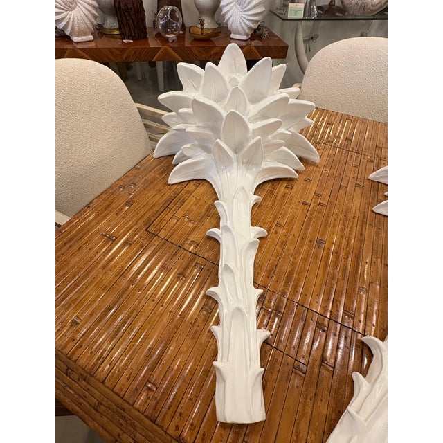 Vintage Palm Beach Pair Serge Roche Style Plaster Palm Frond Wall Light Sconces For Sale - Image 11 of 12