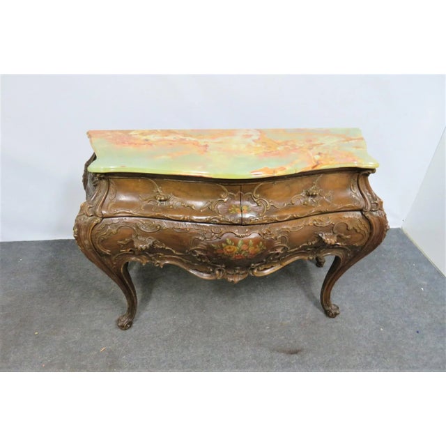 Italian Carved Walnut Green Oynx Top Commade For Sale - Image 4 of 11