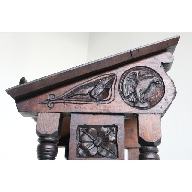Wood Antique 19th Century Gothic Revival Oak Lectern Book Stand, 1890s For Sale - Image 7 of 18