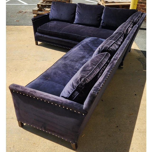 Lillian August Blue Velvet Two-Piece Sectional Sofa For Sale In Washington DC - Image 6 of 9