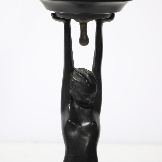 1930s Art Deco Frankart L210 Nude Bronze & Craqueleur White Glass Shade Table Lamp For Sale - Image 5 of 18