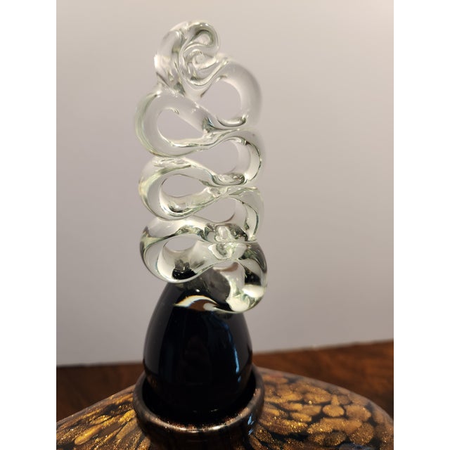 Large 10" Heavy Art Glass Scent Bottle/Decanter Gold Aventurine & Swirl Stopper For Sale - Image 4 of 7