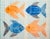 Vibrant Quartet of Fish Art Print, Orange and Blue on Graph Paper, 12"x9" For Sale