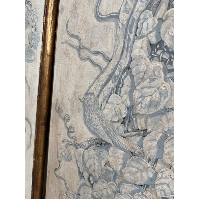 Vintage Italian Hand Paintings on Wood Panels With Pots Leaves and Birds - A Pair For Sale - Image 10 of 11