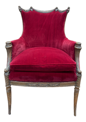 Art Nouveau Gondola-Style Bergère Chair in Carved Wood and Red Velvet, 1890s