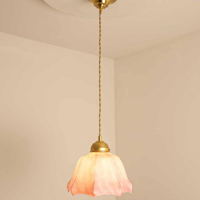 Art Deco Hand-Blown Pink Ruffled Murano Glass Pendant, 1970s For Sale - Image 4 of 13