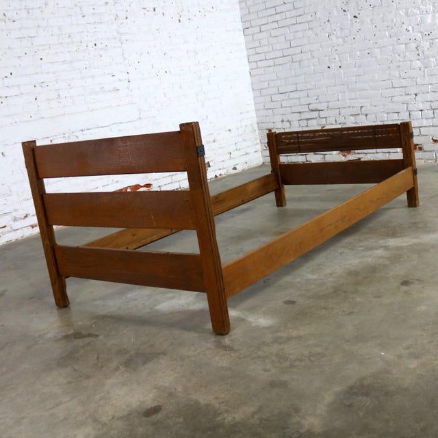 Ranch Oak Western Cowboy Twin Bed With Strap Details Attributed to A