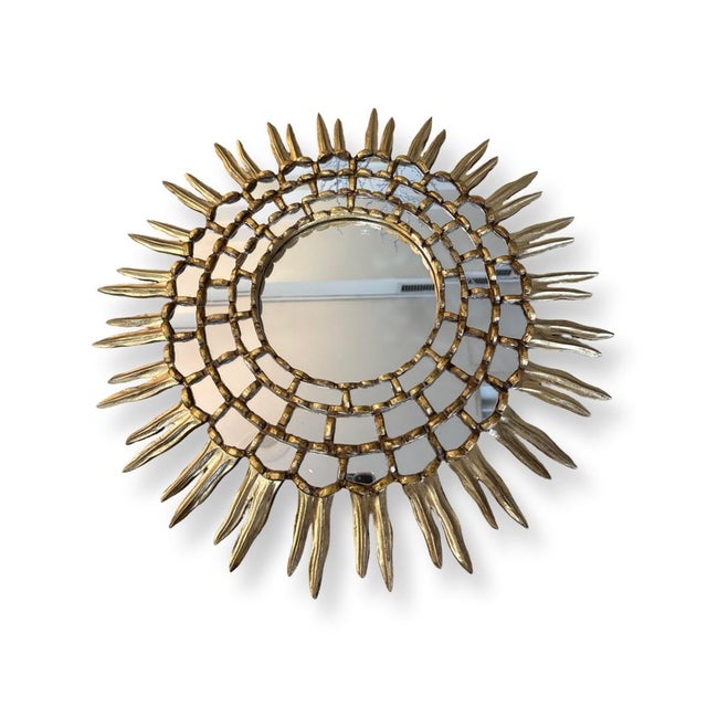 Italian Antique Italian Gilded Wood Sunburst Mirror For Sale - Image 3 of 4